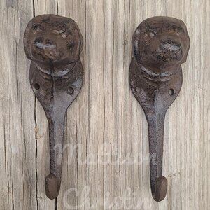 Dog Cast Iron Leash Hook Key Towel Coat Hat Rack Set of 2